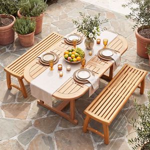 Panca da Esterno in Legno Teak Senza Schienale con Seduta a Doghe Sagomate, Impermeabile, in Legno Massello per Patio - Product Image 4