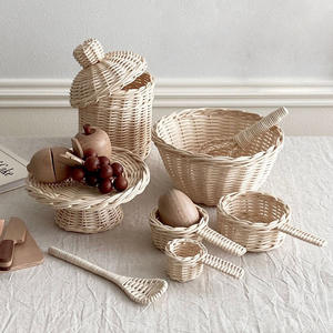 Rattan <b>bakeware</b> play <b>set</b> great deal hand-made kitchen toy woven kid pretend baking tool toys - Product Image 1