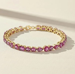 Mix Shape Lab Grown Ruby Stone Charm <b>Bracelet</b> Women 925 Sterling Silver Gold Plated Luxury Third Party Certified Elegant Fine - Product Image 2