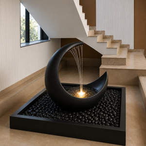 Fontaine de lune en marbre blanc de luxe, fontaine d'intérieur moderne, fontaine décorative en forme de croissant, design zen asiatique, respectueuse de l'environnement - Product Image 4