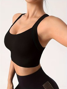 Women's Seamless <b>Cross</b> Back Sports Bra | Crisscross Strap Workout Crop <b>Top</b> | Nylon Spandex Padded Gym Fitness Activewear - Product Image 2