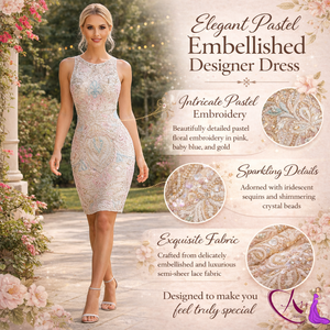 Elegante Vestido Ajustado sin Tirantes con Bordado Pastel, Cuentas y Lentejuelas |   Ropa de Fiesta de Cóctel de Diseñador de Lujo |   Atuendo para Invitados de Boda - Product Image 5