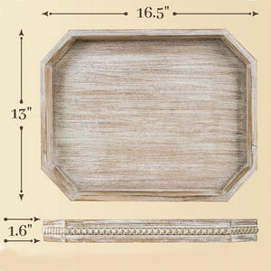 Bandejas decorativas de madera vintage con acentos de cuentas Bandeja de mesa rústica para centro de mesa Exhibición Mesa de centro o ajuste de comedor - Product Image 4