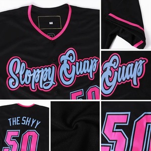 Jersey de Béisbol Personalizado con Bordado Auténtico en Negro, Rosa y Azul Claro, Uniforme Deportivo de Equipo Personalizado, Transpirable, de Poliéster, con Botones - Product Image 3