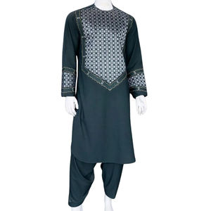 Shalwar Kameez Elegante con Diseño de Parches Bordados y Estampado Tradicional en Algodón Transpirable, Personalizable, Vestido Étnico para Hombre Adulto - Product Image 3