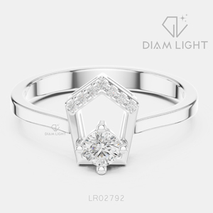 Bague de fiançailles géométrique hexagonale en or blanc 14 carats avec diamant de laboratoire rond de 0,146 carat, certifié IGI, couleur F+, clarté VS+ - Product Image 1