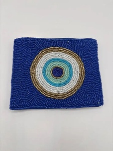 Mini Beaded Coin <b>Purse</b> With Letter A Preppy Style Zipper Closure <b>Red</b> Blue White Stripes Handmade You get quick access to coins - Product Image 2