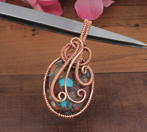 Pendentif en cuivre naturel et zircon, fil enroulé, argent 925, vente en gros, plaqué platine, vintage, fait à la main, collier unisexe - Product Image 2