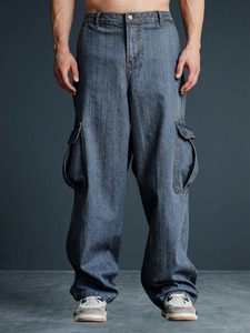 Jean décontracté Abdul Royal World Export à jambe large, taille mi-haute, en denim de coton écologique résistant à la décoloration, avec décoration déchirée, coupe ample - Product Image 1