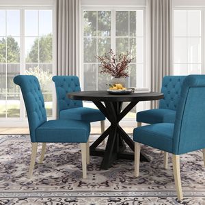 Set da Pranzo Banff 5 Pezzi, Tavolo Rotondo Blu con Base a Croce e 4 Sedie Imbottite per Sala da Pranzo - Product Image 2