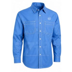 เสื้อเชิ้ตทำงานนิรภัยสำหรับผู้ชาย ZI สีน้ำเงิน แขนยาว ป้องกันไฟฟ้าสถิต ทนไฟ ทรงปกติ สำหรับโรงงาน/เวิร์กช็อป รับผลิตแบบ OEM - Product Image 1