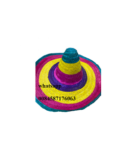 Chapeau de cowboy mexicain en jonc de mer tressé, broderie à la main, rayures colorées, pompon, unisexe, 48-50 cm - Product Image 2