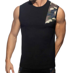 Camiseta sin mangas para hombre, 100% algodón, diseño de camuflaje sublimado en el hombro, corte ajustado, para culturismo, estilo stringer, ideal para verano. - Product Image 4