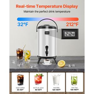Dispenser di Bevande Isolato da 5L in Acciaio Inox, Erogatore Termico con Display della Temperatura, Materiale PC, Refrigerazione a Ghiaccio - Product Image 2