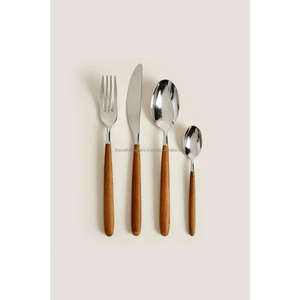 Juego de cubiertos reutilizables para hoteles, cubiertos y cubiertos de acero inoxidable de primera calidad con asas de agarre de madera, fabricados en la India - Product Image 5