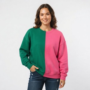 Sudadera Personalizada de Cuello Redondo 100% Algodón, Hombros Caídos, Manga Larga, Bicolor Rojo y Negro, Top Otoñal para Mujer - Product Image 3