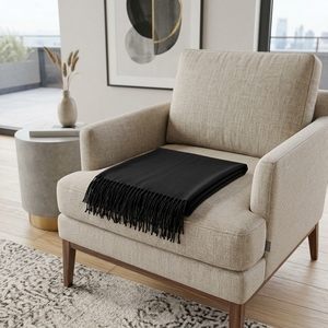 Manta Decorativa Negra Lisa Hecha a Mano de Algodón y Lino Suave con Borde de Flecos para Sala de Estar, Silla, Sofá, Cama, Cubrecama, Drapería Decorativa - Product Image 2