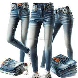 Pantalones vaqueros elásticos de cintura alta con bolsillos sólidos con estilo para mujer, pantalones vaqueros cómodos mixtos de algodón y LICRA ajustados de estilo informal - Product Image 1