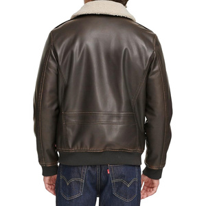 PRIMEFIELD ENTERPRISES Men's <b>Brown</b> <b>Leather</b> Eco-Friendly Thick Bomber <b>Jacket</b> Polyester Lining Zipper Closure Moto Style Winter - Product Image 5