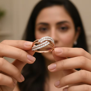 Elegante Anillo de Promesa de Doble Hilera en Oro Rosa con Ondas Entrelazadas en Forma de S para Aniversario - Product Image 1