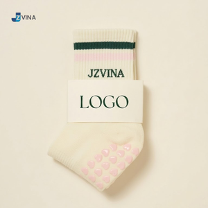 Multi Color Letter Grip <b>Socks</b> for Women Crew Length Anti-slip Ribbed Cuff Washable Eco-Friendly Body Pilates Reformer Studio - Product Image 1