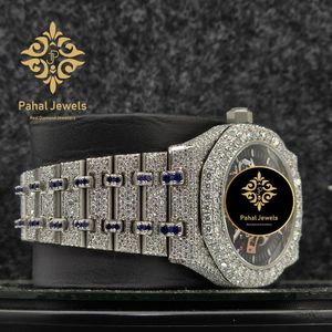 Montre mécanique analogique de luxe pour homme Pahal Jewels, lunette sertie de diamants, cadran en cristal saphir, boîtier tonneau de 42 mm, bracelet en acier inoxydable de 20 mm - Product Image 3