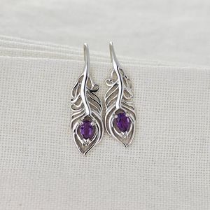 Pendientes de Plata de Ley con Amatista y Pluma de Pavo Real, Joyería de Piedra de Nacimiento de Febrero - Product Image 3