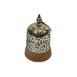 Encensoir moderne en laiton fait main avec découpes imprimées léopard et base en bois - Product Image 2