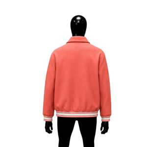 CLASSIC CORAL VARSITY JACKET FOR MEN Turn-<b>down</b> Collar Solid Color Cotton Blend Casual Autumn Wear Regular Fit Single Breasted - Product Image 2