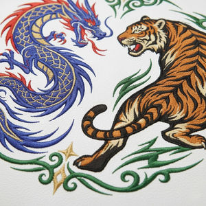 Chaqueta Bordada Personalizada Estilo Sukajan con Diseño de Dragón y Tigre, Bloques de Color Blanco, Morado y Naranja en las Mangas, Resistente al Viento, para Invierno - Product Image 4