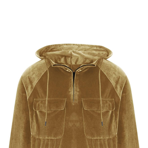 Sudadera con Capucha de Terciopelo para Otoño/Invierno, Lisa, Teñida, con Dos Bolsillos Delanteros, Media Cremallera, Corte Ajustado, Moderna, Cálida y Cómoda - Product Image 4