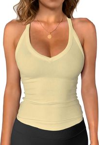 Nueva Camiseta sin Mangas para Gimnasio 2026 para Mujer, Morada, con Cuello Halter de Encaje Acanalado, Tejido Casual, Color Sólido, Transpirable, Ecológica y de Secado Rápido - Product Image 3
