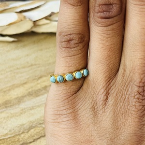 Bijoux en laiton plaqué or 18 carats pour femme, style moderne, avec pierres de larimar, design en grappe bohème et rangée délicate, Vente en gros/OEM/ODM - Product Image 3