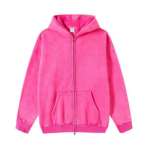 Sweat à capuche personnalisé en coton vierge, délavé à l'acide, brodé, effet vieilli, entièrement zippé, délavé vintage - Product Image 2
