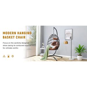 All Weather Grey Wicker Rattan Indoor/Outdoor <b>Egg</b> <b>Swing</b> <b>Chair</b> Stand Patio Hanging <b>Chair</b> Foldable Hammock <b>Chair</b> for <b>Garden</b> - Product Image 6