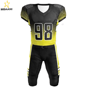 Conjunto de Uniforme de Fútbol Americano MBAANI para Hombre, Cuello en V, Manga Corta, Sublimado con Degradado Negro y Amarillo, Número 98, Ajustado - Product Image 1