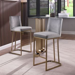 Woker mobili moderni in velluto tessuto sgabelli da Bar Set 2 26 \ "altezza bancone oro spazzolato indietro sedie da pranzo imbottite grigio per - Product Image 1
