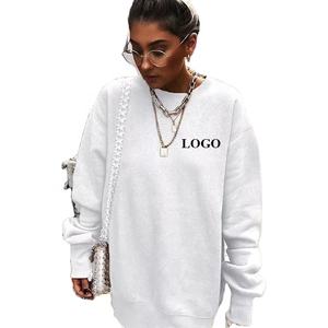 Sudadera larga con capucha para mujer, ropa de calle con logotipo personalizado bordado, camisas de gran tamaño con cuello redondo y hombros descubiertos, informal - Product Image 4