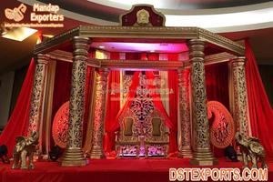 Elegantes Pilares de FRP con Forma de Elefante para Mandap de Boda, Mandap Tradicional Indio del Sur en Dorado, Mandap de Fibra de Diseño Reciente para Bodas en el Reino Unido - Product Image 4