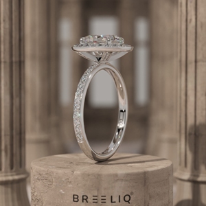 Elegant diamond engagement ring with halo setting and pave band in white gold luxury <b>bridal</b> jewelry wedding proposal ring - Product Image 2