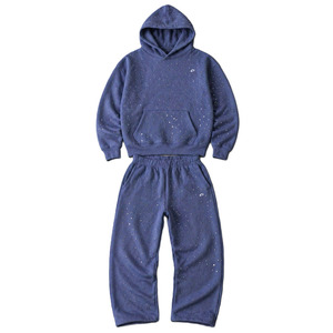 2026 Blue Rhinestone Hoodies Jogger Sets Oversized Winter Streetwear Fleece Tracksuit Wholesale Supplier - Product Image 3