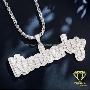 Elegant Script Pendant Featuring Lab grown Diamond Full Stone Detailing Personalized <b>Name</b> Design Luxury Fashion Jewelry - Product Image 1