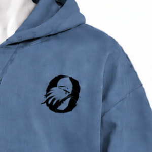 Sweat-shirt à capuche en molleton épais bleu denim avec bordure brodée, ourlet et poignets décoratifs, poche kangourou, style décontracté - Product Image 5