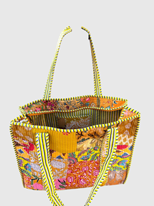 Sac fourre-tout en coton à panneaux floraux avec broderie, style bohème, ouverture supérieure, sac de shopping toutes saisons - Product Image 3