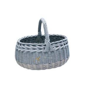 Cesta de Picnic de Mimbre Estilo Rústico Azul Ovalada con Borde Trenzado, Cesta de Almacenamiento de Flores y Frutas, Cesta Abierta para Reuniones al Aire Libre - Product Image 1