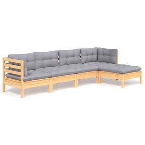Ensemble de salon de jardin modulaire gris en pin massif 5 pièces, mobilier d'extérieur moderne modulaire - Product Image 2