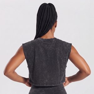 Top corto sin mangas para mujer, con lavado ácido, de punto, cuello redondo, estilo vintage, corte holgado, para gimnasio y entrenamiento - Product Image 3