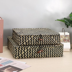 Ensemble de 2 paniers de rangement plats en osier tressé avec couvercle, en jonc de mer naturel, faits à la main, vente en gros, écologiques, fabriqués au Vietnam - Product Image 3