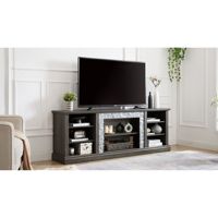 Meuble TV moderne avec grand rangement, console multimédia en faux pierre empilée, table TV M Console