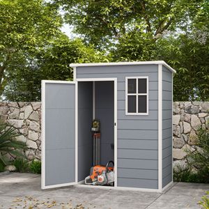 Casetta da Giardino in Resina 5FT X 3FT, Ripostiglio Esterno in PVC per Attrezzi con Finestra con Serratura e Ventilazione per Cortile e Patio, Colore Grigio - Product Image 2